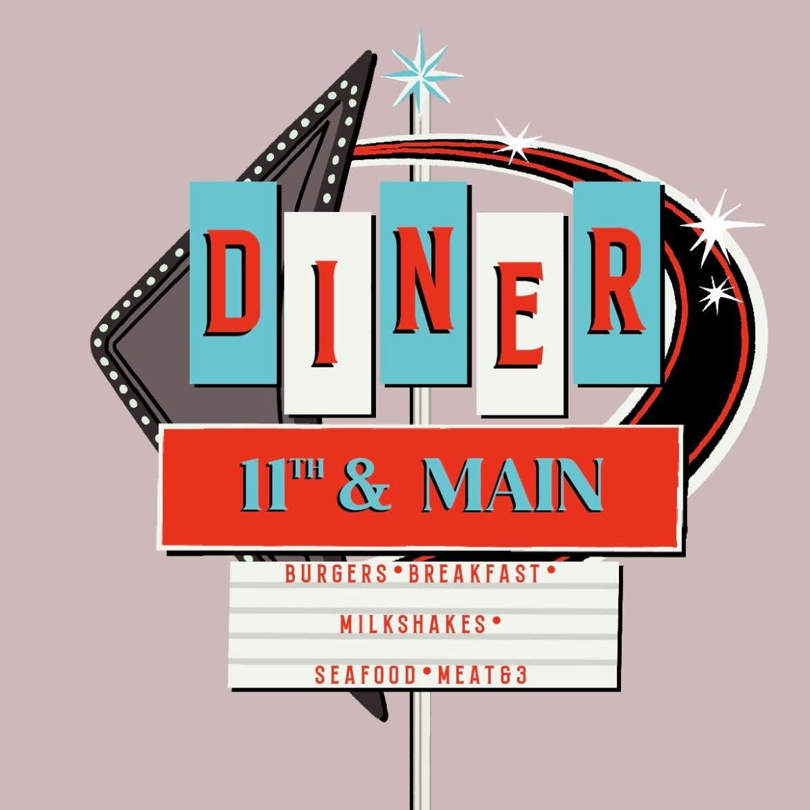 11th & Main Roadside Diner neon sign logo